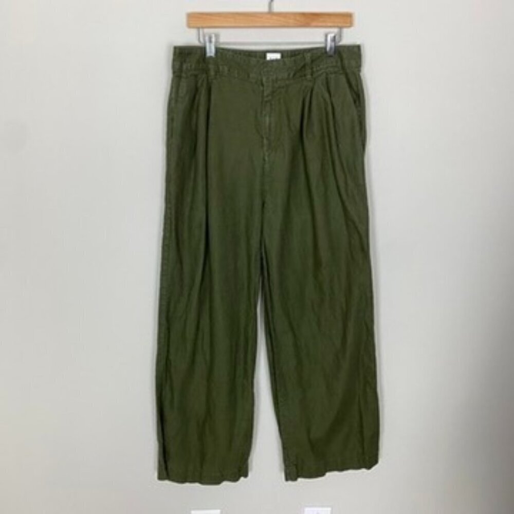 Gap Pleated Linen Pants Trousers Green Wide Leg Womens 14